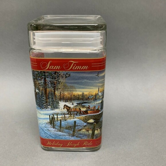 Sam Timm Empty Glass Storage Container Jar Holiday Sleigh Ride - Picture 1 of 7